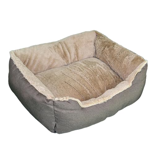 DEFACTO Hundebett, Hundekissen in Leinenoptik, Hundekorb, erhöhte Ränder, rutschfeste Unterseite (BRAUN, 90L x 75B x 25H) von DEFACTO