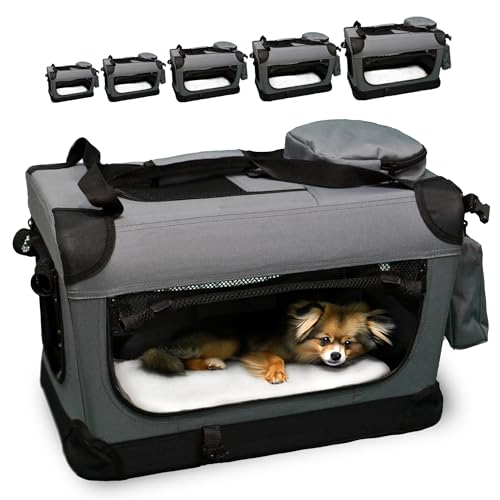 DEFACTO Hundebox Hundetransportbox faltbar & tragbar, Transportbox für Hunde, Katzen und Haustiere, Hundetasche robust Anthrazit, Transporttasche (3XL, Grau) von DEFACTO