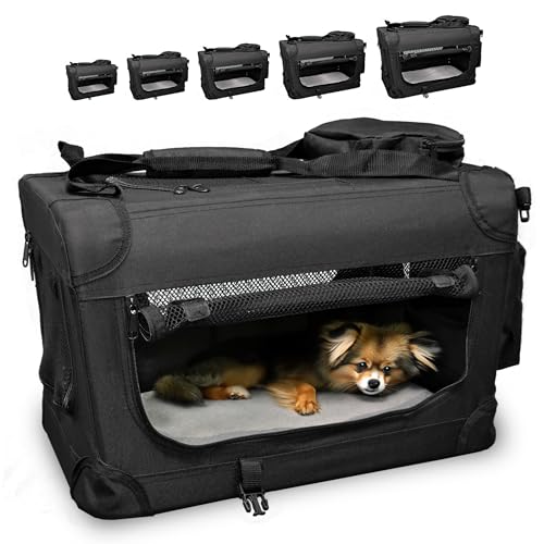 DEFACTO Hundebox Hundetransportbox faltbar & tragbar, Transportbox für Hunde, Katzen und Haustiere, Hundetasche robust Anthrazit, Transporttasche (L, Schwarz) von DEFACTO