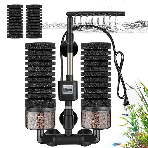 DEGGOX Elektrischer Schwammfilter für Aquarien, schweigend, tauchfähig, Schaumstofffilter, Schwämme, Bio-Keramik-Kugeln, Doppelfilter für Salzwasser, Süßwasser, Fischbecken (L) von DEGGOX