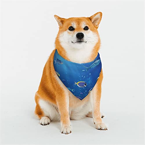 Hundehalstuch, Motiv: Ozean, tropische Fische, Schildkröte, Hai, weich, wendbar, dreieckig, waschbar, verstellbar, Sommertuch für kleine bis große Hunde Hundehalstuch, Motiv: Ozean, tropische Fische, Schildkröte, Hai, weich, wendbar, dreieckig, waschbar, verstellbar, Sommertuch für kleine bis große Hunde von DEHIWI