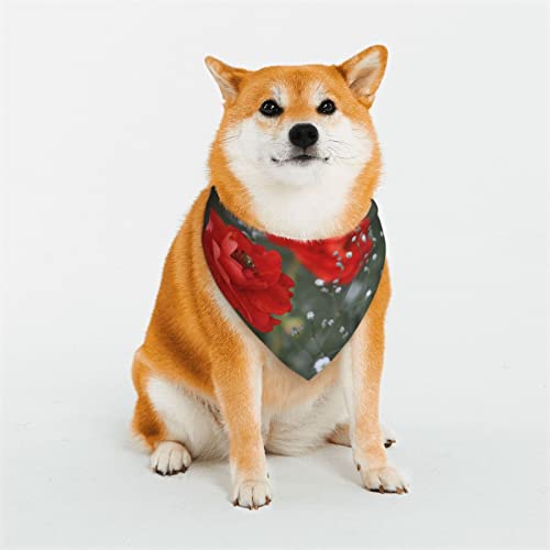 Hundehalstuch, Motiv: rote Blumen, weich, wendbar, dreieckig, waschbar, verstellbar, Sommertuch für kleine bis große Hunde von DEHIWI