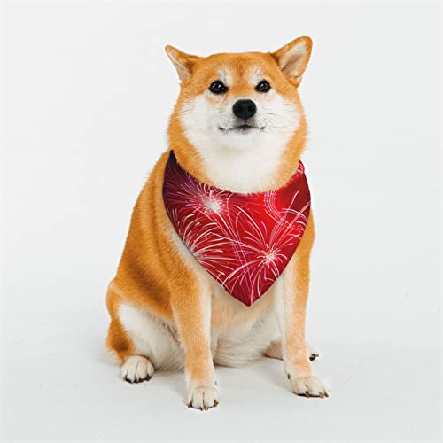 Hundehalstuch mit roten Herzen, Feuerwerk, weich, wendbar, dreieckig, waschbar, verstellbar, Sommertuch für kleine bis große Hunde von DEHIWI