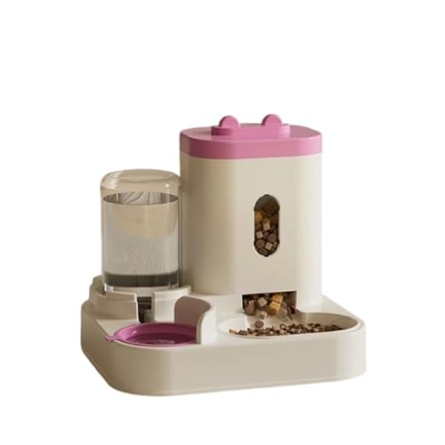 Automatischer Futternapf für Hunde und Katzen, mit Wasserbrunnen, großes Fassungsvermögen, Aufbewahrungsbehälter für Tierfutter, Welpen, Haustierzubehör, Rosa, 2 l von DEJIN