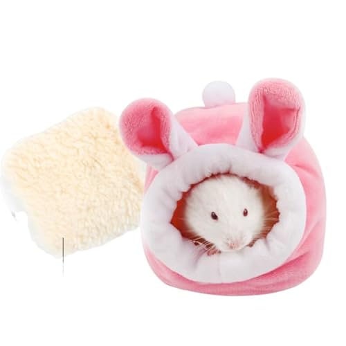 DEJIN Hamsterkäfig, warmes Bett, Haustier-Hängematte, Schwein, Eichhörnchen, Winterhaus, Samt, Schlafen, kleine Haustierartikel, Rosa, Größe L von DEJIN