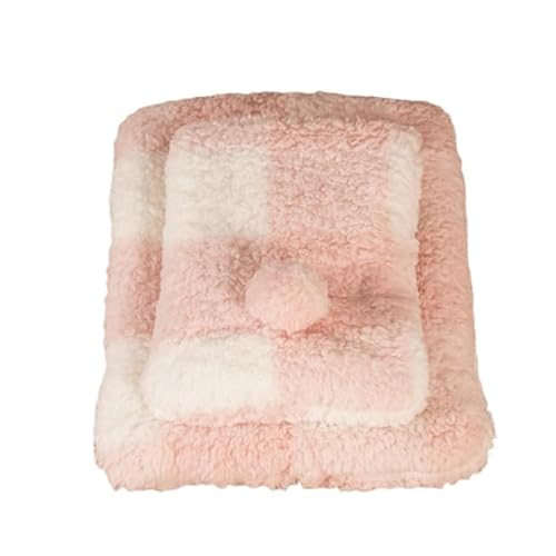 DEJIN Weiche Katzenbett-Matten, kurzes Plüsch-Haustier-Schlafbett für Katzen, Haustier-Pad, Decke, warmes Kissen, Zubehör, Rosa, Weiß, M, 25 x 35 cm von DEJIN