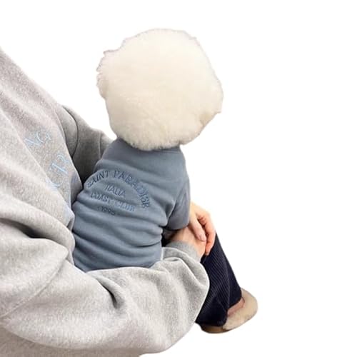 Dünner Hunde-Kapuzenpullover, einfarbig, Buchstaben-Stickerei, Welpen-Sweatshirt, Katzenkostüm, Mantel, Blau von DEJIN