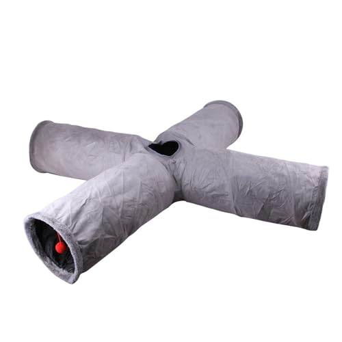 Faltbarer Katzentunnel für den Winter, Wildleder, für Welpen, Kaninchen, Spiel, Jagd, Versteck, interaktives Bett-Spielzeug auf 2 Arten, 3 Möglichkeiten, Kreuz-Tunnel, Grau von DEJIN