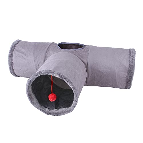 Faltbarer Katzentunnel für den Winter, Wildleder, für Welpen, Kaninchen, Spiel, Jagd, Versteck, interaktives Bett-Spielzeug auf 2 Arten, 3 Möglichkeiten, T-Tunnel, Grau von DEJIN