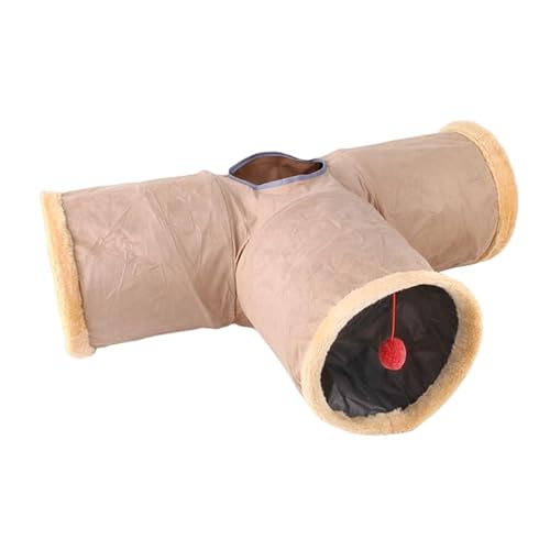 Faltbarer Katzentunnel für den Winter, Wildleder, für Welpen, Kaninchen, Spiel, Jagd, Versteck, interaktives Bett-Spielzeug auf 2 Arten, 3 Möglichkeiten, T-Tunnel, Khaki von DEJIN