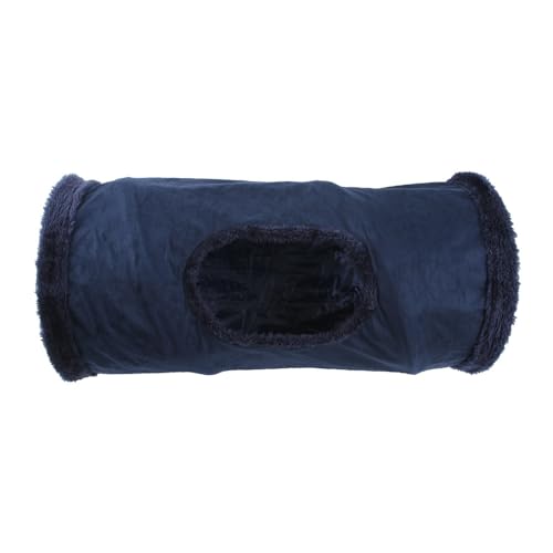 Faltbarer Katzentunnel für den Winter, Wildleder, für Welpen, Kaninchen, Spiel, Jagd, Versteck, interaktives Bett-Spielzeug auf 2 Arten, 3 Möglichkeiten, kurzer Tunnel, Marineblau von DEJIN
