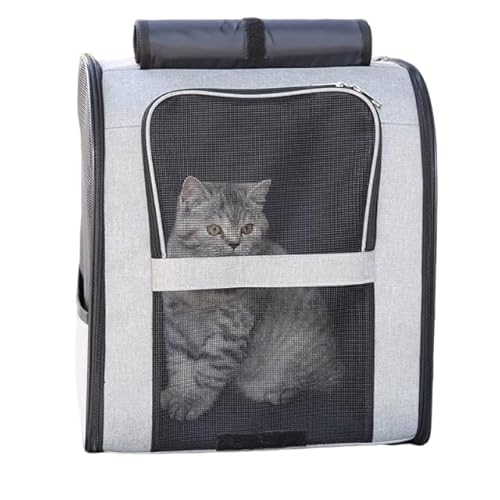 Haustier-/Katzenrucksack, groß, atmungsaktiv, tragbar, Reisetasche, Rucksack für Katzen und Welpen, Grau, L 47 x 40 x 26 cm von DEJIN