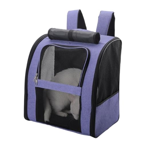Haustier-/Katzenrucksack, groß, atmungsaktiv, tragbar, Reisetasche, Rucksack für Katzen und Welpen, Violett, L 47 x 40 x 26 cm von DEJIN