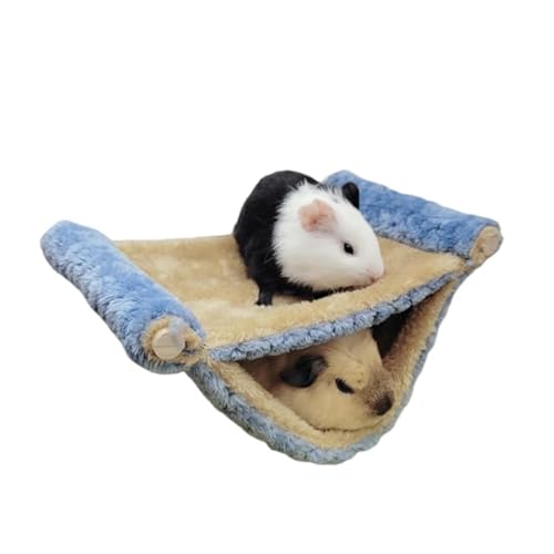 Haustier-Hängematte für Kleintiere, doppeltes, dickes Plüsch, warmes Bett für Hamsterhaus, Nest, Schlafsack, hängende Baumbetten, blau, 20 x 14 x 10 cm von DEJIN