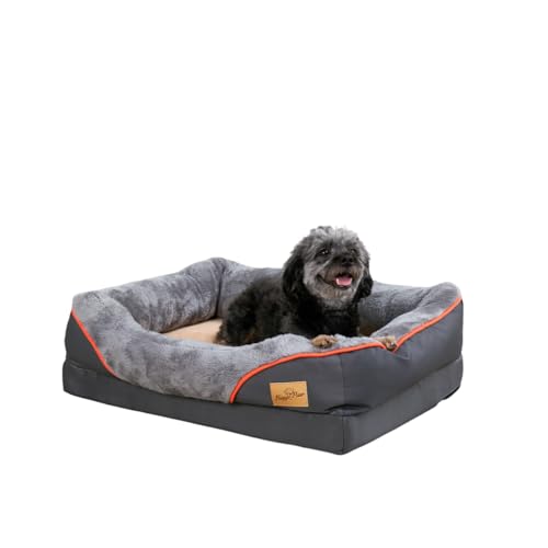 Hundebett aus superweichem Schaumstoff, Schlafmatte mit Baumwolle gepolsterter Nackenrolle und abnehmbarem Bezug, Dunkelgrau, Größe XXL Hundebett aus superweichem Schaumstoff, Schlafmatte mit Baumwolle gepolsterter Nackenrolle und abnehmbarem Bezug, Dunkelgrau, Größe XXL von DEJIN