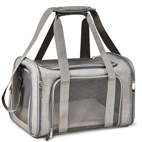 Hundetragetasche, weicher Seitenrucksack, Katzen-Haustier-Tragetasche, Reisetasche, Grau, L 50 x 34 x 34 cm von DEJIN
