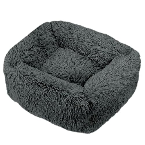 Rechteckiges Plüsch-Hundebett für den Winter, warme Matte, für kleine und mittelgroße Haustiere, Hundehütte, Sofacama, Katzenkissen, Sofa-Zubehör, Dunkelgrau, M 65 x 55 x 18 cm von DEJIN