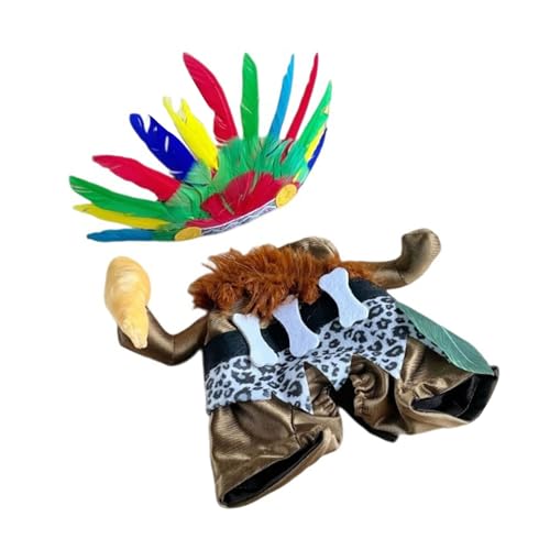 DEKKRYNFV Haustiertransformation Outfit Indian Outfit Haustier Kostüm Katzen Hunde Cosplay Kostüm Set Mit Huthundkleidung von DEKKRYNFV