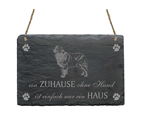 Schiefertafel AUSTRALIAN SHEPHERD « EIN ZUHAUSE OHNE HUND IST EINFACH NUR EIN HAUS » mit MOTIV Slate Sign Hund von DEKOLANDO