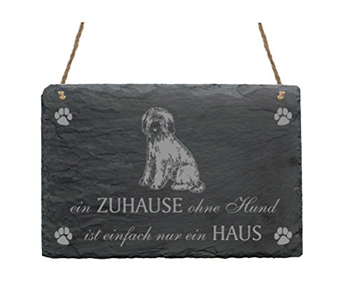 Schiefertafel Briard « EIN ZUHAUSE OHNE HUND IST EINFACH NUR EIN HAUS » Schild mit Hunde Motiv - Türschild Dekoration Wanddeko Türdeko von DEKOLANDO