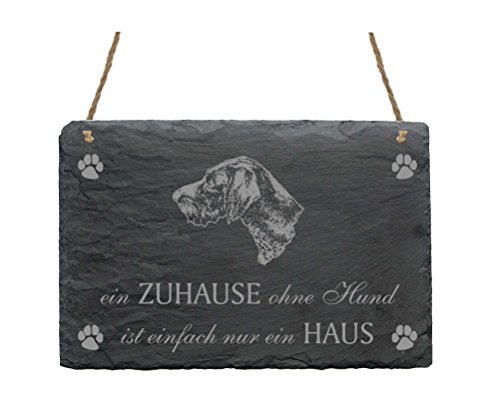 Schiefertafel Deutsch Drahthaar « EIN ZUHAUSE OHNE HUND IST EINFACH NUR EIN HAUS » Schild mit Hunde Motiv und Spruch - Türschild Dekoschild Dekoration von DEKOLANDO