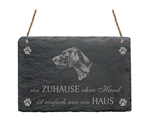 Schiefertafel Deutsch Drahthaar « EIN ZUHAUSE OHNE HUND IST EINFACH NUR EIN HAUS » Schild mit Hunde Motiv und Spruch - Türschild Dekoschild Dekoration Schiefertafel Deutsch Drahthaar « EIN ZUHAUSE OHNE HUND IST EINFACH NUR EIN HAUS » Schild mit Hunde Motiv und Spruch - Türschild Dekoschild Dekoration von DEKOLANDO