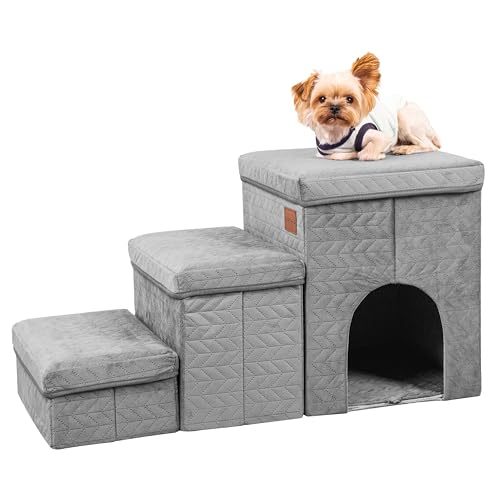 DEKORD Hundetreppe mit Stauraum, 3-stufige Haustiertreppe für kleine Hunde und Katzen, platzsparend, stabil, tragbar, ideal für Sofa und Bett, belastbar bis 30 kg, modernes Design in Grau DEKORD Hundetreppe mit Stauraum, 3-stufige Haustiertreppe für kleine Hunde und Katzen, platzsparend, stabil, tragbar, ideal für Sofa und Bett, belastbar bis 30 kg, modernes Design in Grau von DEKORD