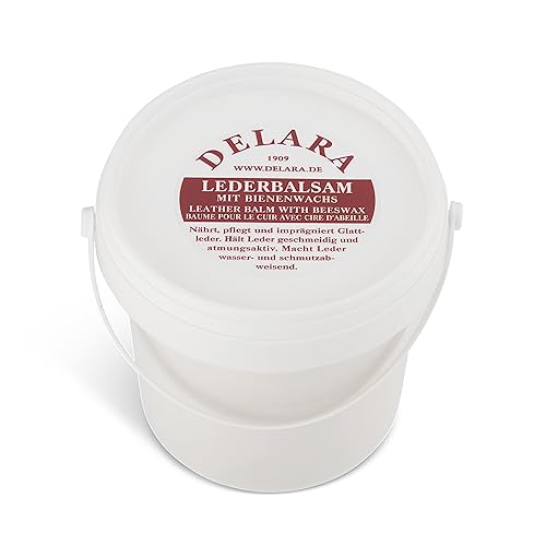 DELARA Lederbalsam, farblos, mit hochwertigem Bienenwachs, Macht das Leder geschmeidig und wasserabweisend, 500 ml im Eimer, Made in Germany DELARA Lederbalsam, farblos, mit hochwertigem Bienenwachs, Macht das Leder geschmeidig und wasserabweisend, 500 ml im Eimer, Made in Germany von DELARA
