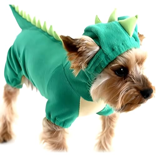 DELIFUR Dinosaurier Hund Halloween Kostüm Haustier Dino Hoodie für kleine und mittlere Hunde (Grün, 2XL) von DELIFUR