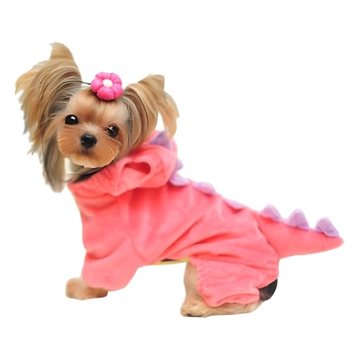 DELIFUR Dinosaurier Hund Halloween Kostüm Haustier Dino Hoodie für kleine und mittlere Hunde (Rosa, XL) von DELIFUR