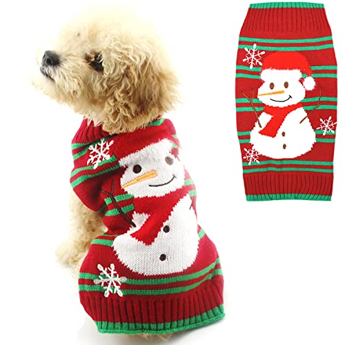 DELIFUR Hund Schnee Pullover Schneemann Pullover Weihnachten Hund Urlaub Pullover Neujahr Weihnachten Pullover Haustierkleidung für kleinen Hund und Katze (Schneemann, S) von DELIFUR