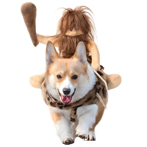 DELIFUR Hunde-Halloween-Kostüm, lustiges Cowboy-Reitkostüm, Haustier-Katzenanzug, primitiver Manstyle für kleine, mittelgroße und große Hunde (primitiver Mann, Größe M) von DELIFUR