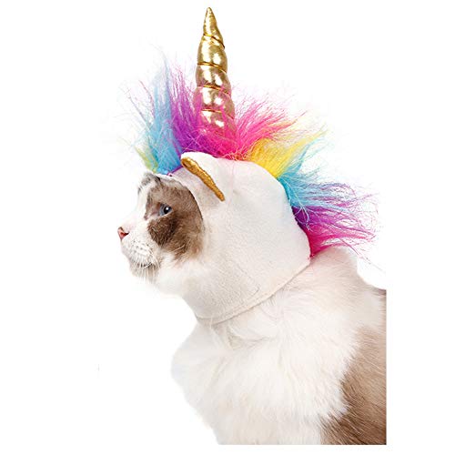 DELIFUR Hundekostüm Haustier Einhorn Hut für Katzen und kleine Hunde Welpenzubehör für Halloween Cosplay Mähnenkappe von DELIFUR