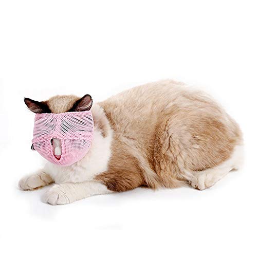 DELIFUR Katzenmaulkorb Atmungsaktiver Mesh Maulkorb Pflege Verhindert Kitty Mask Anti Beißen und Kauen Anti-MIAU (Rosa, S) von DELIFUR