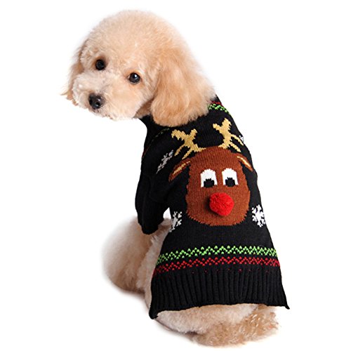 DELIFUR Red Nosed Rentier Pullover Haustier Urlaub Kleidung Katzen Pullover Hunde Pullover Winterkleidung Teddy Pudel Herbst Winter Kleidung Hundebekleidung (M) von DELIFUR