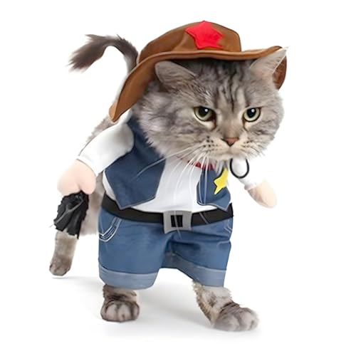 DELIFUR Weihnachtskostüme,Der Cowboy für Party Weihnachten Special Events Kostüm,West Cowboy Uniform mit Hut, Lustiges Haustier Cowboy Outfit Kleidung für Hund Katze (S) von DELIFUR
