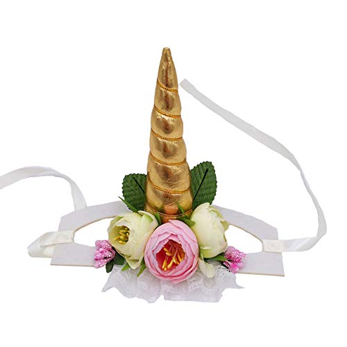 Delifur Halloween-Einhorn-Hut für kleine Hunde, Geburtstagsparty, mit Blume, Weihnachtsmütze von DELIFUR