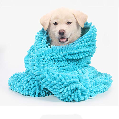 Delifur Hundehandtuch, sehr saugfähig, schnell trocknend, mit Handtaschen, Mikrofaser-Handtuch für kleine, mittelgroße Hunde und Katzen, S(23.6"x13.8"), blau von DELIFUR