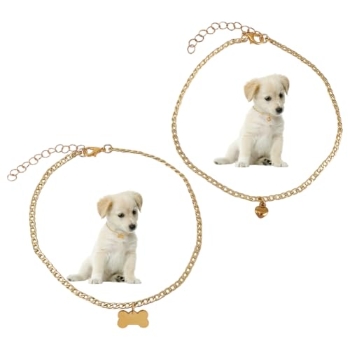 DELORIGIN 2 Stück Haustierkette Halskette Katze Hund Halsband Edelstahl Haustier Halskette Verstellbar Katzenhalsband mit Knochen Herz Anhänger Haustier Zubehör Ornamente für kleine Hunde Katzen von DELORIGIN