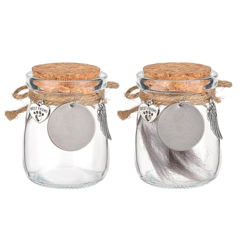 DELORIGIN 2 x Haustier-Fell-Gedenkglas zur Aufbewahrung von Tierhaaren, Glasflasche mit Herzpfoten-Anhänger und Korkverschluss, für Hunde und Katzen, Andenken, Urne für Haustier-Asche, Haarausfall DELORIGIN 2 x Haustier-Fell-Gedenkglas zur Aufbewahrung von Tierhaaren, Glasflasche mit Herzpfoten-Anhänger und Korkverschluss, für Hunde und Katzen, Andenken, Urne für Haustier-Asche, Haarausfall von DELORIGIN