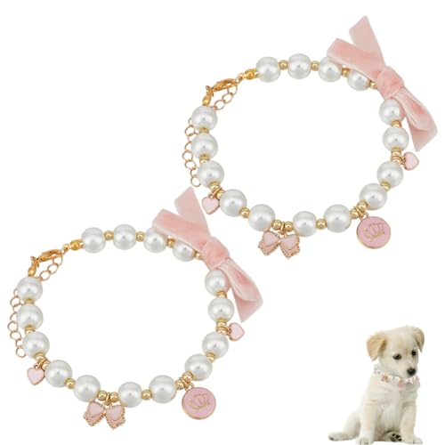 DELORIGIN 2 x Haustier-Halskette, Katze, Perlenkrone, Halsband, Haustier-Teddy, Perlen, Herz, Schmuck, verstellbare Katzen-Halskette mit Schleife, Zubehör, Ornamente für kleine Hunde und Katzen DELORIGIN 2 x Haustier-Halskette, Katze, Perlenkrone, Halsband, Haustier-Teddy, Perlen, Herz, Schmuck, verstellbare Katzen-Halskette mit Schleife, Zubehör, Ornamente für kleine Hunde und Katzen von DELORIGIN