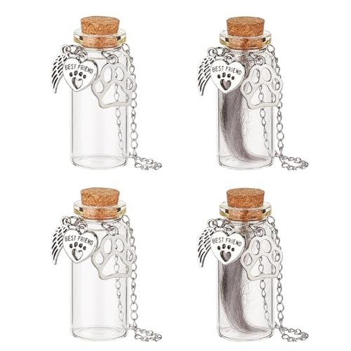 DELORIGIN 4 x Haustier-Fell-Gedenkglas zur Aufbewahrung von Tierhaaren, Glasflasche mit Herzpfoten-Anhänger und Korkverschluss, für Hunde und Katzen, Andenken, Urne für Haustier-Asche, Haarausfall DELORIGIN 4 x Haustier-Fell-Gedenkglas zur Aufbewahrung von Tierhaaren, Glasflasche mit Herzpfoten-Anhänger und Korkverschluss, für Hunde und Katzen, Andenken, Urne für Haustier-Asche, Haarausfall von DELORIGIN