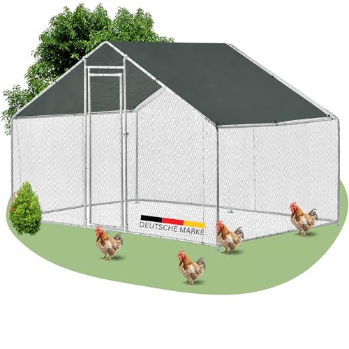 DELUKE® Freilaufgehege Hühner 3x2m KEBO - Verschließbares Riegelsystem, Drahtgeflecht | Hühnerstall Kleintierstall Hühnerhaus Dach Geflügelstall mit Sonnenschutzdach und Tür von DELUKE