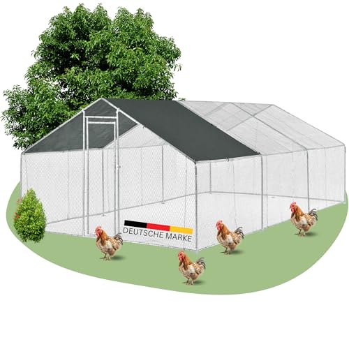 DELUKE® Freilaufgehege Hühner 3x6m KEBO - Verschließbares Riegelsystem, Drahtgeflecht | Hühnerstall Kleintierstall Hühnerhaus Dach Geflügelstall mit Sonnenschutzdach und Tür von DELUKE