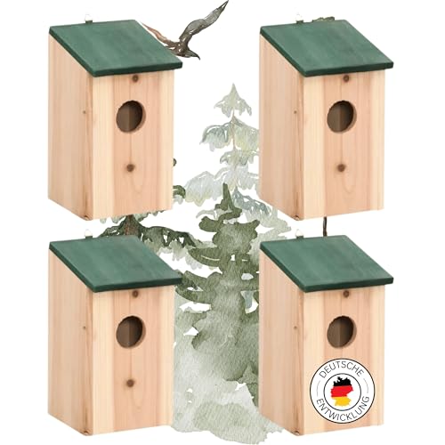 DELUKE® Vogelhaus zum Aufhängen - 4er Set | Nistkasten für Wildvögel Vogelvilla aus Holz Baumvogelhaus Holz-Vogelhaus von DELUKE