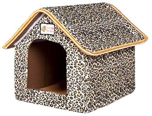 Abnehmbares Katzen- und Hundehaus, weiches Katzenbett, faltbar, warm, for Katzen und Hunde/353 (Color : Leopard Print, Size : Large) von DELURA
