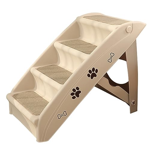 Hunderampe, Hundetreppe für Kleine Hunde – Hundebett für Betten, Couch für Katzen Und Hunde, Zusammenklappbare Haustierstufen, rutschfeste Hundestufen, 4 Stufen (Color : Beige) von DELURA