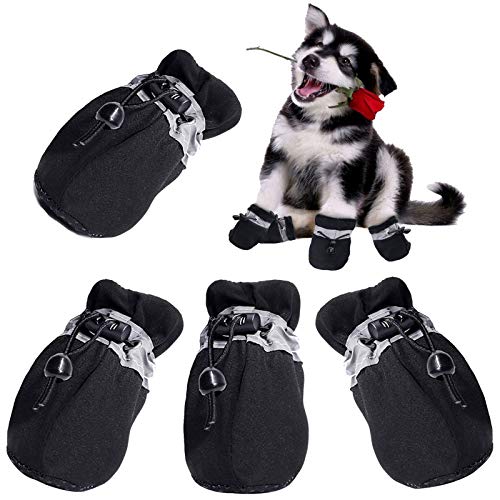 Hundestiefel, rutschfeste Hundeschuhe, Hunde-Outdoor-Schuhe mit verstellbaren reflektierenden Riemen for kleine, mittelgroße und große Hunde, Pfotenschutz for Wandern, drinnen und draußen, 4 Stück/74 von DELURA