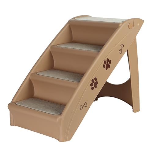 Hundetreppe, Hunderampe – Klappbare Haustiertreppe, rutschfeste Hundetreppe, 4 Stufen (Color : Brown) von DELURA