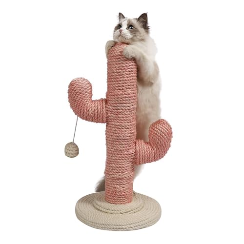 Kaktus-Katzen-Klettergerüst, Katzen-Kletterpfosten Durch Die Himmelssäule, Sisal-Katzenkratzbrett, Große Massivholz-Sprungplattform Einfach zu montieren (Color : Pink, Size : 80cm) von DELURA
